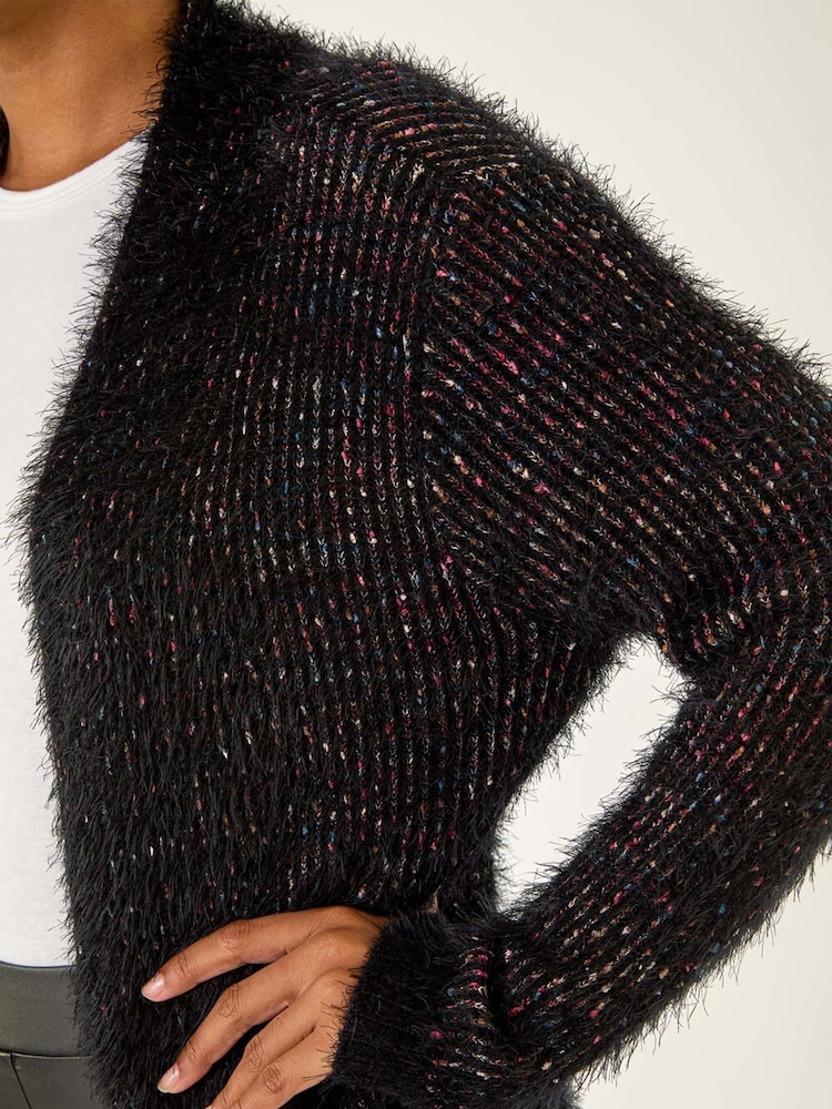 Roman Black Fluffy Eyelash Knit Cardigan - Image 5 of 5 Roman Black Fluffy Eyelash Knit Cardigan - Image 5 of 5