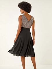 Roman Metallic Sequin Bodice Belted Chiffon Dress - Image 3 of 5