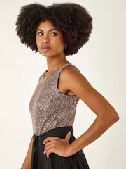 Roman Metallic Sequin Bodice Belted Chiffon Dress - Image 4 of 5