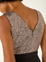 Roman Metallic Sequin Bodice Belted Chiffon Dress - Image 5 of 5