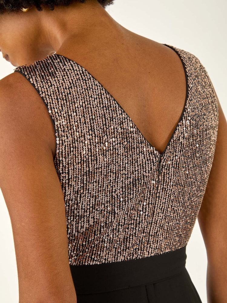 Roman Metallic Sequin Bodice Belted Chiffon Dress - Image 5 of 5