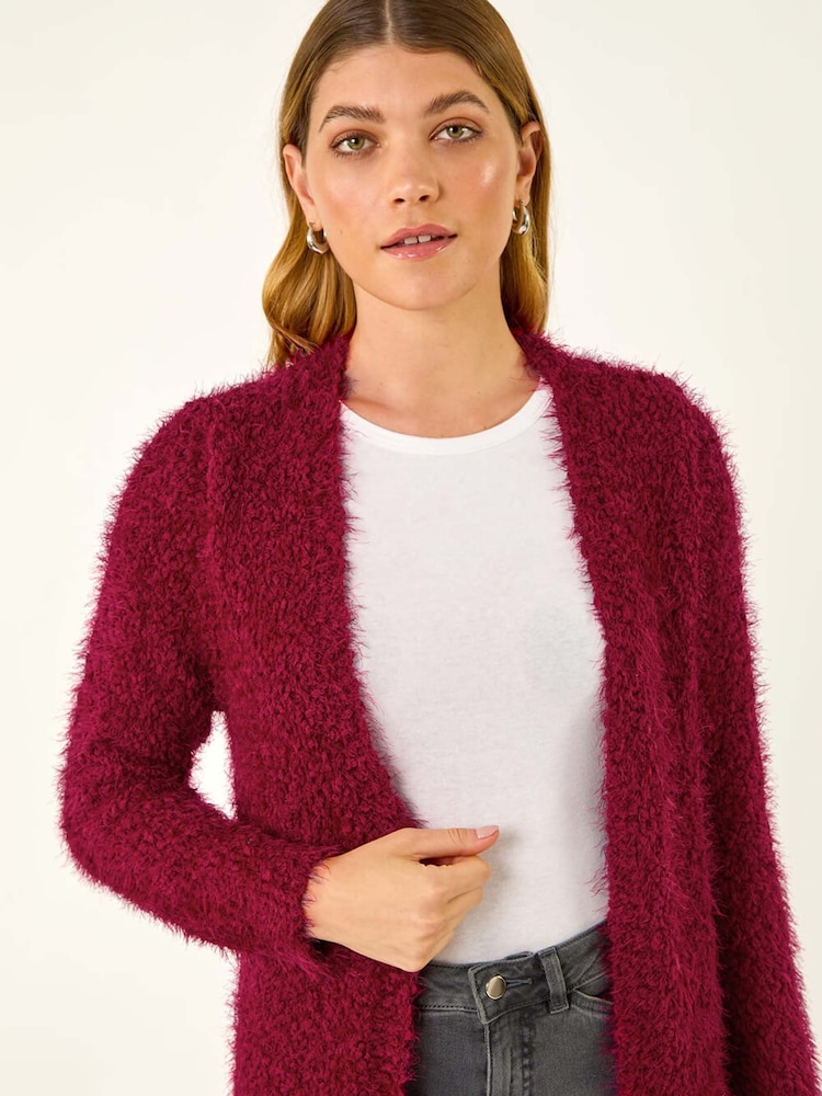 Roman Red Textured Longline Knit Cardigan - Image 1 of 5 Roman Red Textured Longline Knit Cardigan - Image 1 of 5