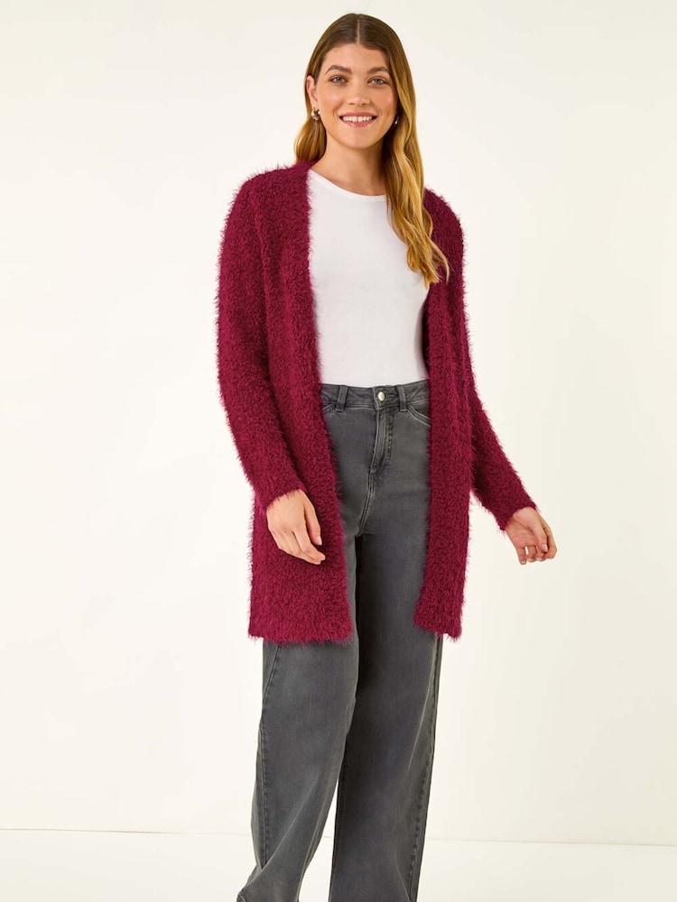 Roman Red Textured Longline Knit Cardigan - Image 2 of 5 Roman Red Textured Longline Knit Cardigan - Image 2 of 5