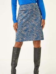 Roman Blue Paisley Jersey Stretch Skirt - Image 4 of 5