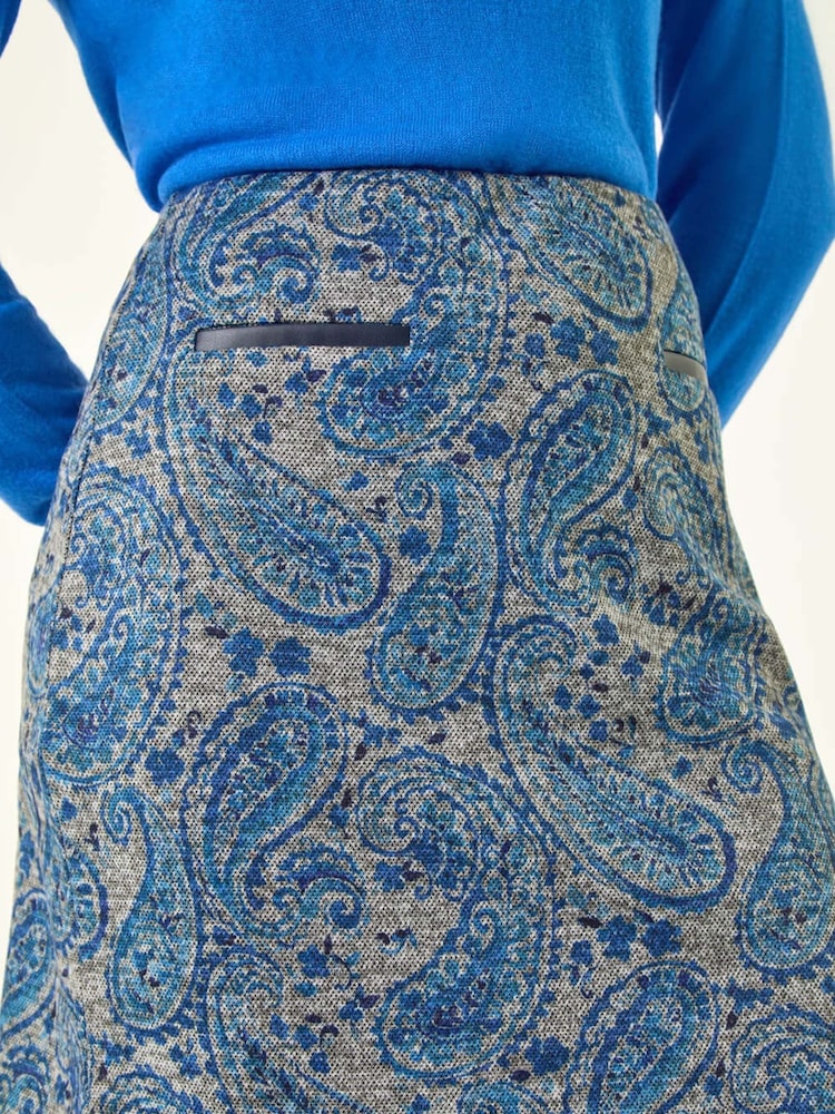 Roman Blue Paisley Jersey Stretch Skirt - Image 5 of 5 Roman Blue Paisley Jersey Stretch Skirt - Image 5 of 5