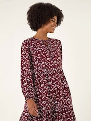 Roman Red Floral Tie Front Smock Dress - Image 3 of 5