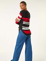 Roman Black Stripe Zip Front Ribbed Knit Jumper - Image 2 of 5