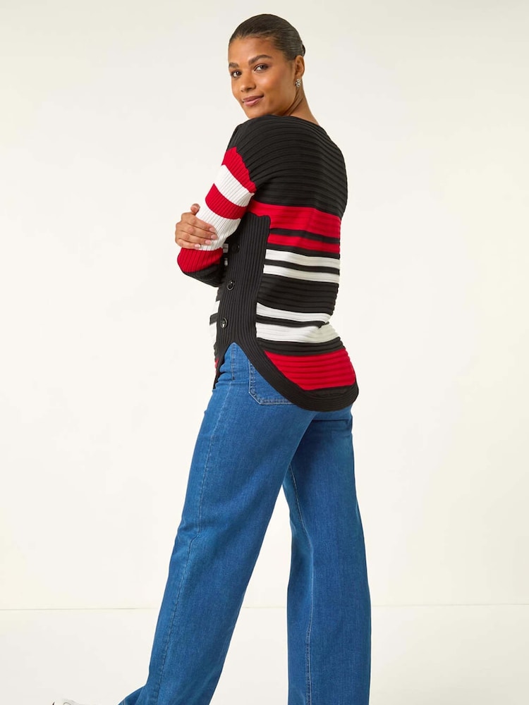 Roman Black Stripe Zip Front Ribbed Knit Jumper - Image 2 of 5 Roman Black Stripe Zip Front Ribbed Knit Jumper - Image 2 of 5