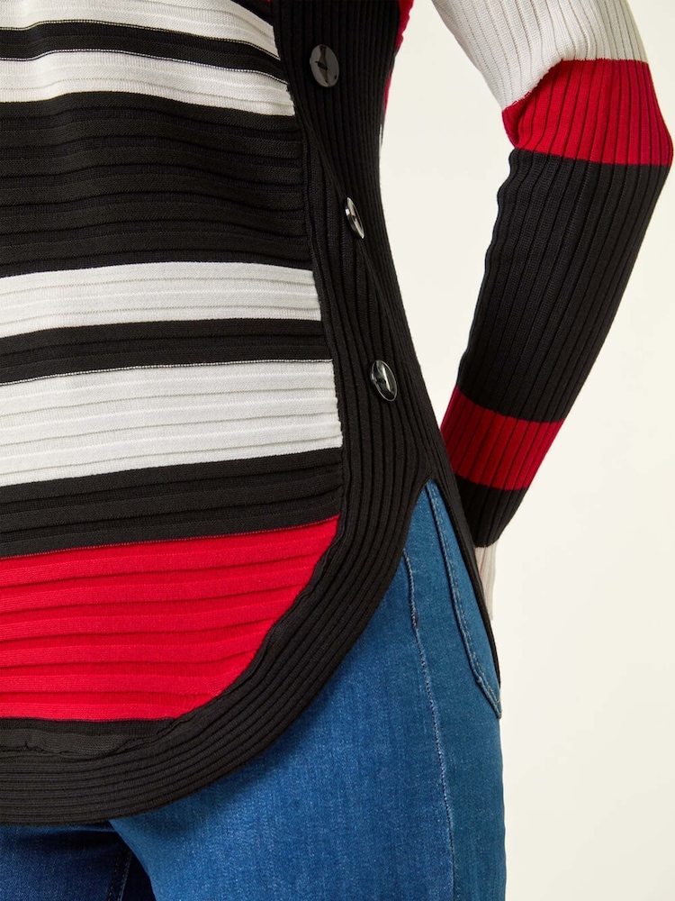Roman Black Stripe Zip Front Ribbed Knit Jumper - Image 5 of 5 Roman Black Stripe Zip Front Ribbed Knit Jumper - Image 5 of 5