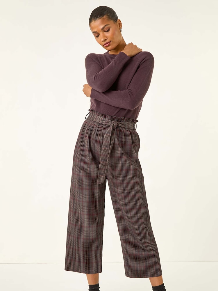 Roman Grey Textured Check Belted Culottes - Image 1 of 5