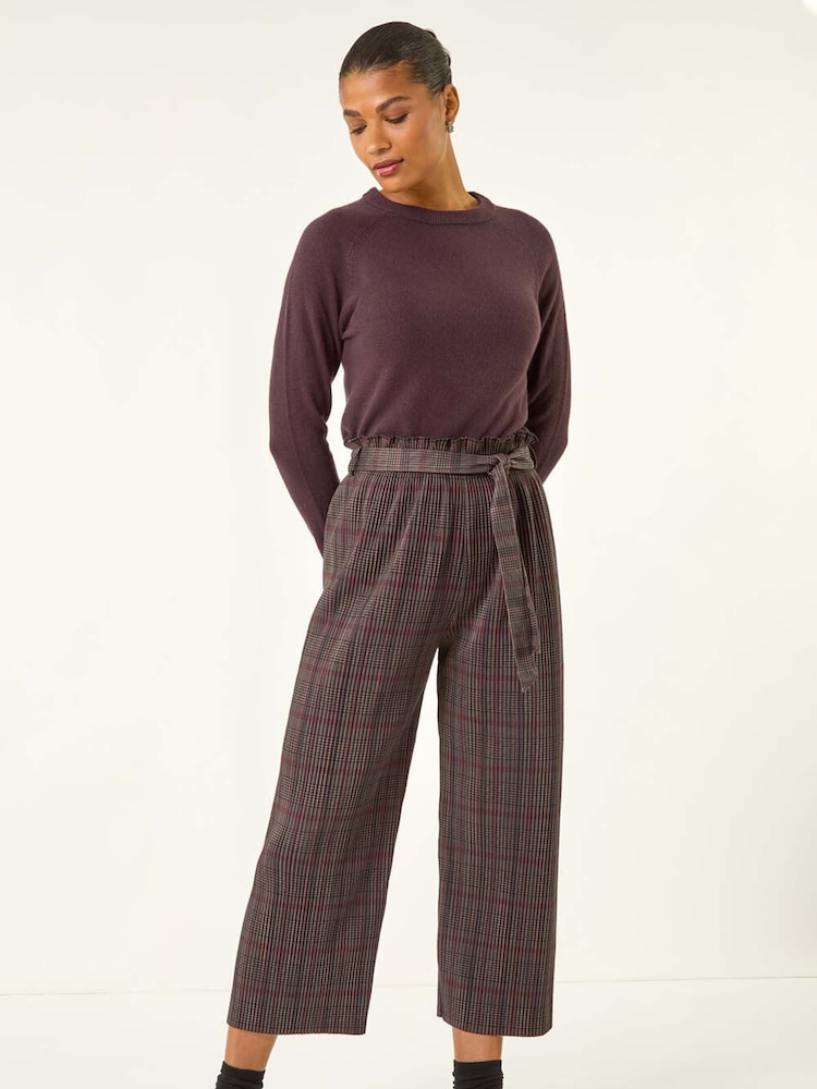 Roman Grey Textured Check Belted Culottes - Image 2 of 5