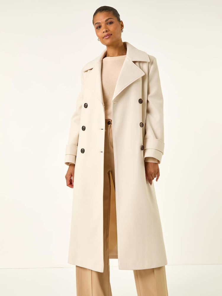 Roman White Textured Premium Belted Smart Coat - Image 1 of 5 Roman White Textured Premium Belted Smart Coat - Image 1 of 5