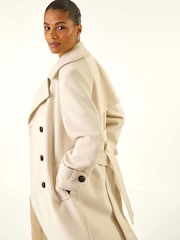 Roman White Textured Premium Belted Smart Coat - Image 2 of 5