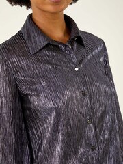 Roman Blue Foil Plisse Button Through Blouse - Image 5 of 5
