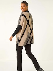 Roman Natural Plaid Asymmetric Knit Poncho - Image 3 of 5
