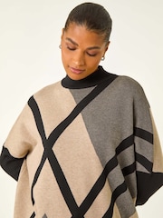 Roman Natural Plaid Asymmetric Knit Poncho - Image 4 of 5