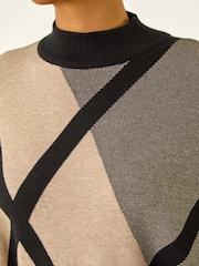 Roman Natural Plaid Asymmetric Knit Poncho - Image 5 of 5
