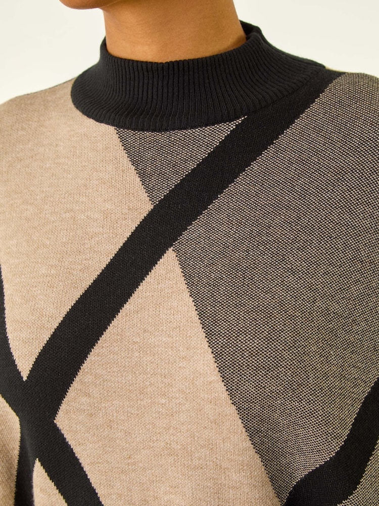 Roman Natural Plaid Asymmetric Knit Poncho - Image 5 of 5