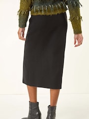 Roman Black Fringe Side Knit Midi Pencil Skirt - Image 3 of 5