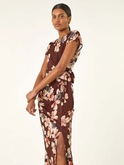 Roman Brown Floral Twist Stretch Dress - Image 2 of 5