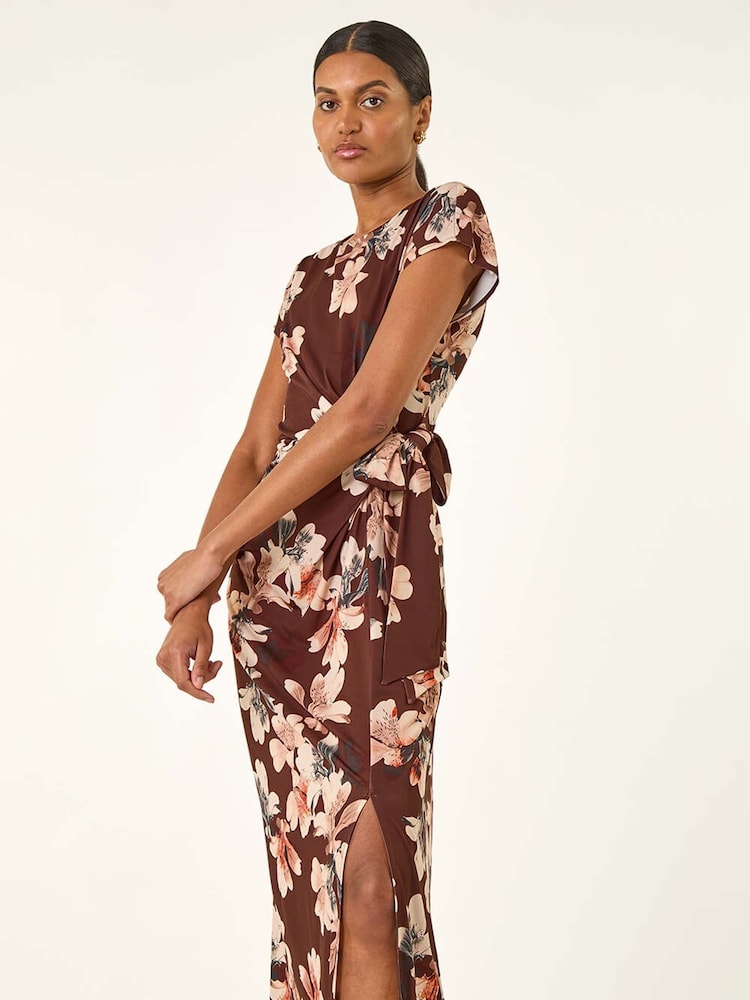 Roman Brown Floral Twist Stretch Dress - Image 2 of 5