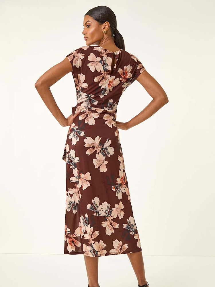 brown floral stretch dress Rosalia Mocha Mesh Maxi Dress - S Size - Women's Dresses