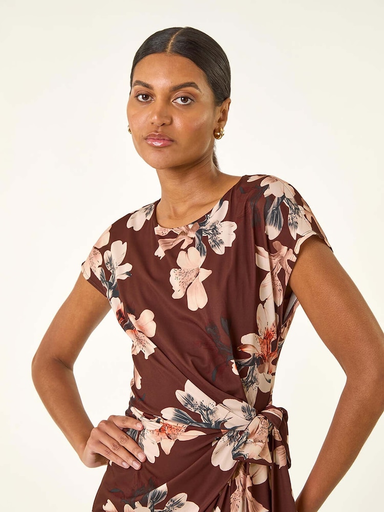 brown floral stretch dress Indie Brown Floral Dress Tea N Rose X-Large main image 1