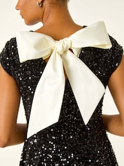 Roman Black Sequin Bow Back Flare Dress - Image 5 of 5