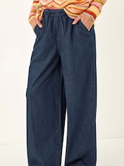 Roman Blue Tie Front Wide Leg Denim Trousers - Image 4 of 5