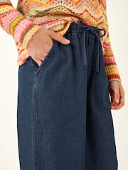 Roman Blue Tie Front Wide Leg Denim Trousers - Image 5 of 5