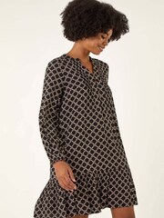 Roman Black Geo Print Pintuck Smock Dress - Image 3 of 5