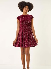 Roman Red Sequin Bow Back Flare Dress - Image 1 of 5