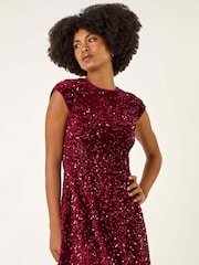 Roman Red Sequin Bow Back Flare Dress - Image 4 of 5