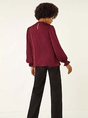 Roman Red Ruffle Front Keyhole Satin Blouse - Image 2 of 5