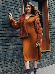 Roman Orange Scallop Detail Knitted Midi Dress - Image 1 of 5
