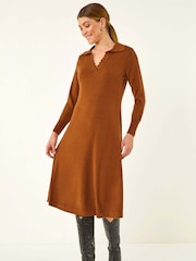 Roman Orange Scallop Detail Knitted Midi Dress - Image 2 of 5