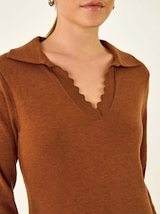 Roman Orange Scallop Detail Knitted Midi Dress - Image 5 of 5
