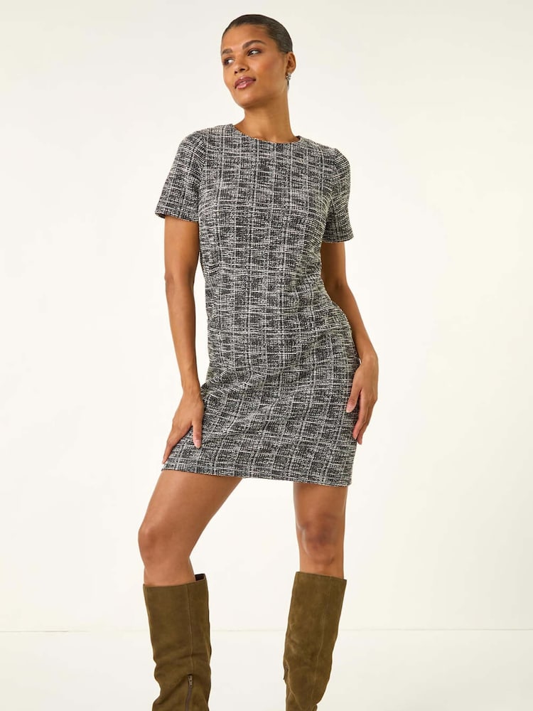 Roman Black Textured Stretch Shift Dress - Image 1 of 5
