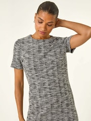 Roman Black Textured Stretch Shift Dress - Image 4 of 5