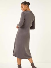 Roman Grey Scallop Detail Knitted Midi Dress - Image 2 of 5