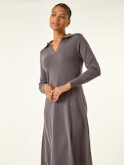 Roman Grey Scallop Detail Knitted Midi Dress - Image 4 of 5