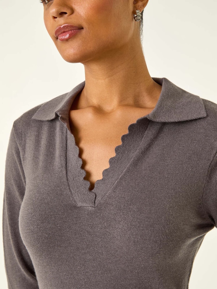Roman Grey Scallop Detail Knitted Midi Dress - Image 5 of 5 Roman Grey Scallop Detail Knitted Midi Dress - Image 5 of 5