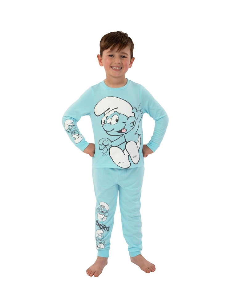 Character Blue The Smurfs Boys Long Sleeve Pyjamas - Image 1 of 12