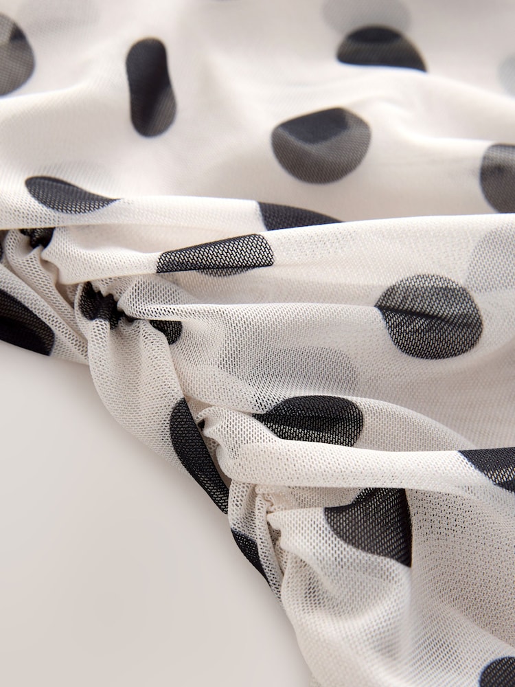 Ecru/Black Polka Dot Long Sleeve Ruched Side Mesh Top - Image 12 of 12 Ecru/Black Polka Dot Long Sleeve Ruched Side Mesh Top - Image 12 of 12