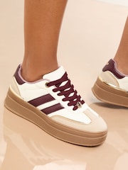 Lipsy Burgundy Red Wide Fit Wide Fit White and Burgundy Chunky Gum Sole Sports Trainers - Image 3 of 4