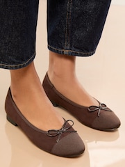 Lipsy Chocolate Brown Wide Fit Wide Fit Faux Suede Toe Cap Ballerinas Shoes - Image 1 of 4