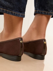 Lipsy Chocolate Brown Wide Fit Wide Fit Faux Suede Toe Cap Ballerinas Shoes - Image 4 of 4