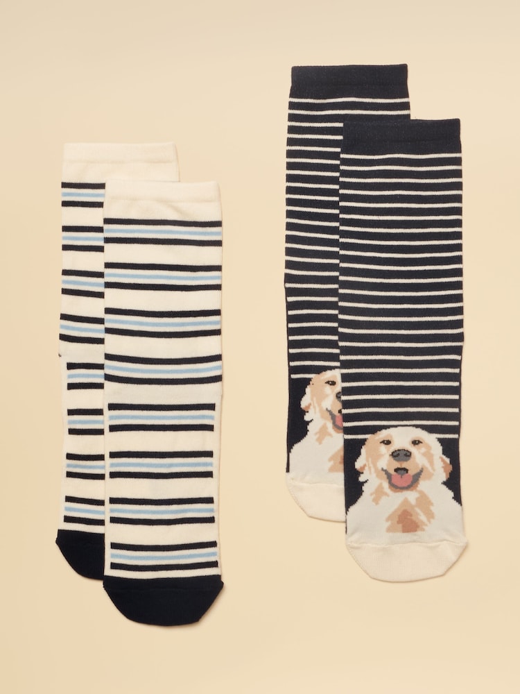 Joules Women's Everyday Navy Dog Cotton Blend Socks 2 Pack (size 4-8) - Image 1 of 3 Joules Women's Everyday Navy Dog Cotton Blend Socks 2 Pack (size 4-8) - Image 1 of 3