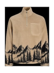 אפור - Jack & Jones ז'קט בד טדי פליז עם חצי רוכסן - תמונה 3 מתוך 3