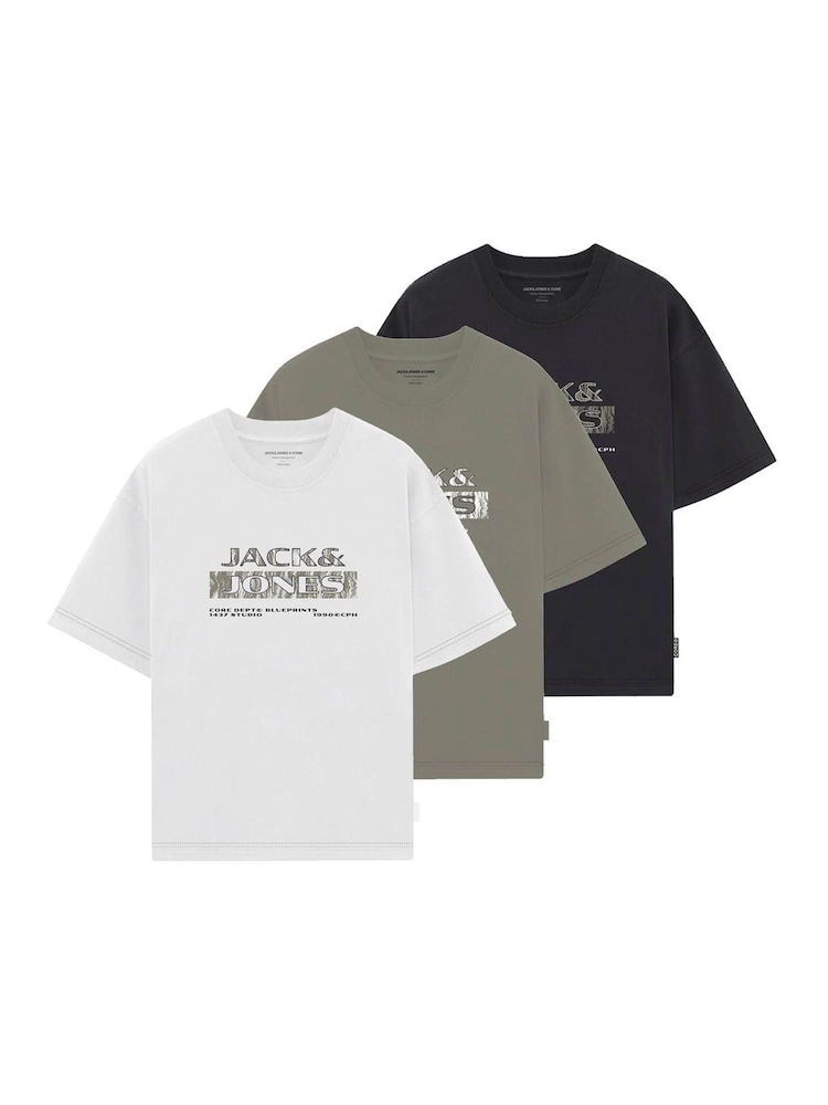 JACK & JONES White 3 Pack Logo Short Sleeve T-Shirts - Image 1 of 4